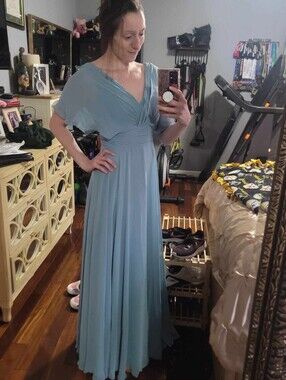 Azazie Light Blue Chiffon V-Neck Bridesmaid/Wedding Dress